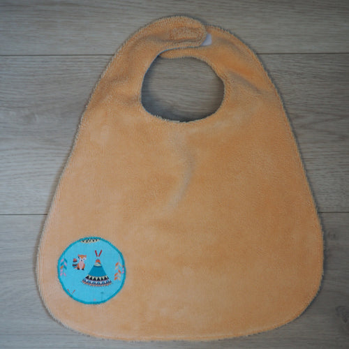 bavoir évolutif pour enfant réglable orange et bleu aux motifs d'animaux et de tipis