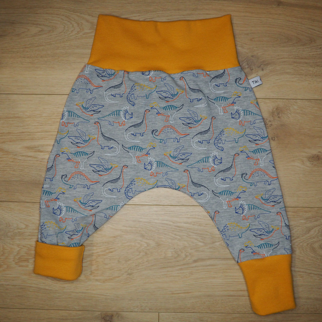 sarouel pour bébé gris et jaune aux motifs de dinosaures