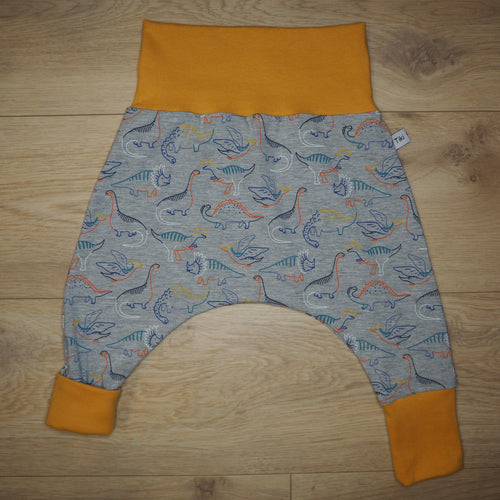 sarouel pour bébé gris et jaune aux motifs de dinosaures